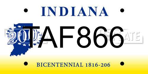 TAF866 Indiana License Plate