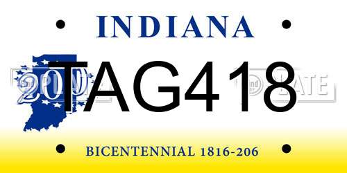 TAG418 Indiana License Plate