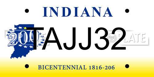 TAJJ32 Indiana License Plate