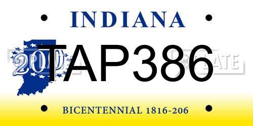 TAP386 Indiana License Plate