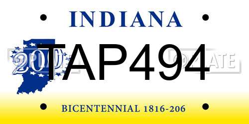 TAP494 Indiana License Plate