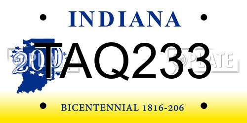 TAQ233 Indiana License Plate