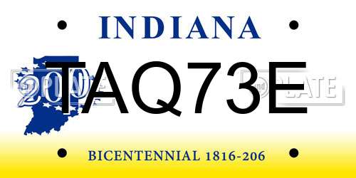 TAQ73E Indiana License Plate