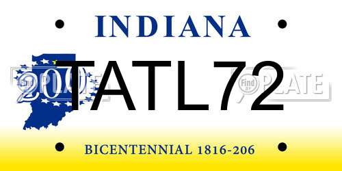 TATL72 Indiana License Plate