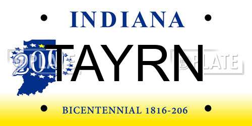 TAYRN Indiana License Plate