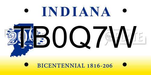 TB0Q7W Indiana License Plate