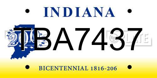 TBA7437 Indiana License Plate