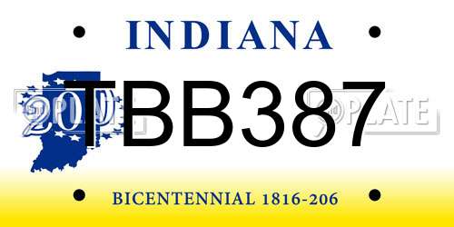 TBB387 Indiana License Plate