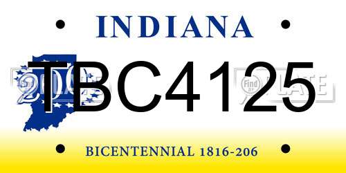 TBC4125 Indiana License Plate
