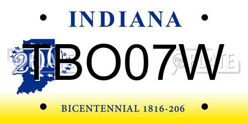 TBO07W Indiana License Plate
