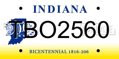 TBO2560 Indiana License Plate