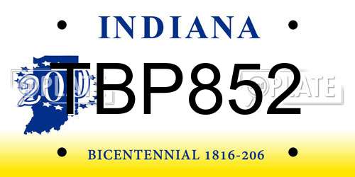 TBP852 Indiana License Plate