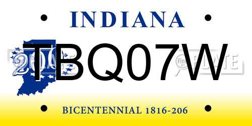 TBQ07W Indiana License Plate