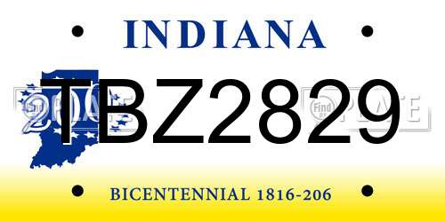 TBZ2829 Indiana License Plate