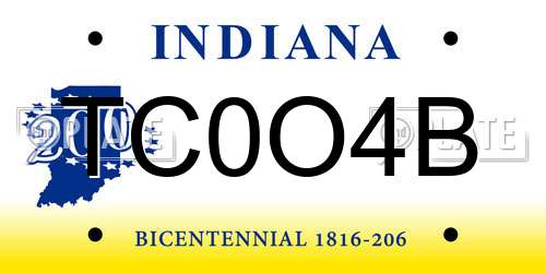TC0O4B Indiana License Plate