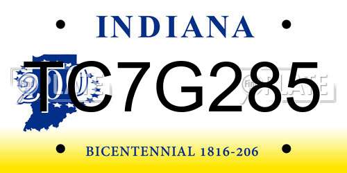TC7G285 Indiana License Plate