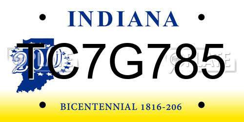TC7G785 Indiana License Plate