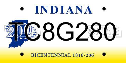 TC8G280 Indiana License Plate