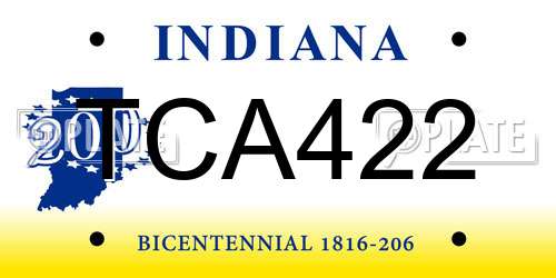 TCA422 Indiana License Plate