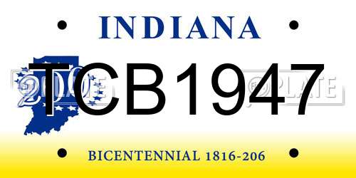 TCB1947 Indiana License Plate
