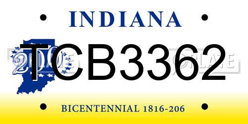 TCB3362 Indiana License Plate