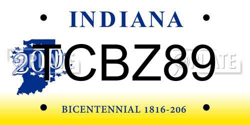 TCBZ89 Indiana License Plate