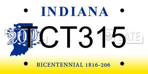 TCT315 Indiana License Plate