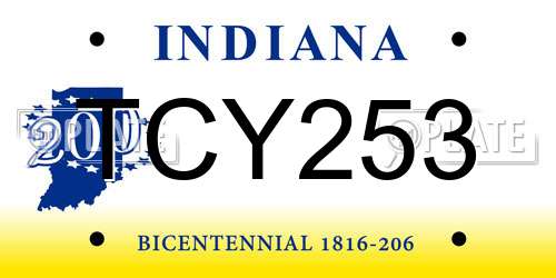 TCY253 Indiana License Plate