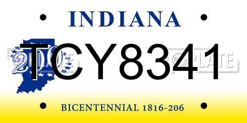 TCY8341 Indiana License Plate