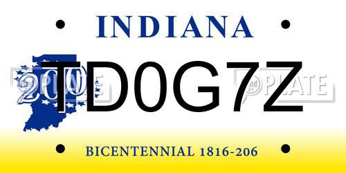 TD0G7Z Indiana License Plate