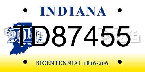 TD87455 Indiana License Plate