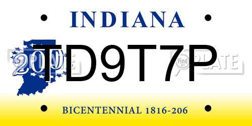 TD9T7P Indiana License Plate