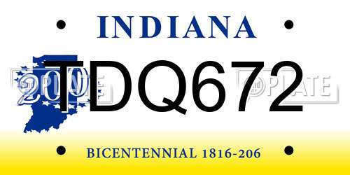 TDQ672 Indiana License Plate