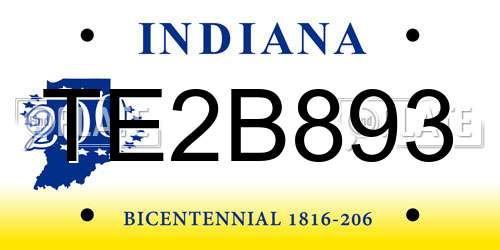 TE2B893 Indiana License Plate
