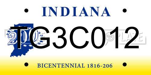 TG3C012 Indiana License Plate
