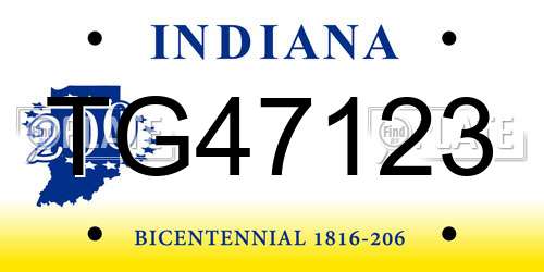 TG47123 Indiana License Plate
