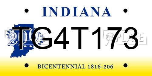 TG4T173 Indiana License Plate