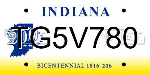 TG5V780 Indiana License Plate