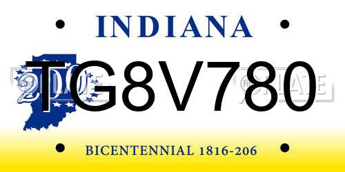 TG8V780 Indiana License Plate
