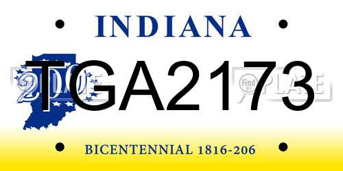 TGA2173 Indiana License Plate