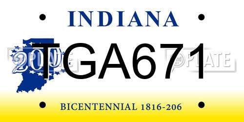 TGA671 Indiana License Plate