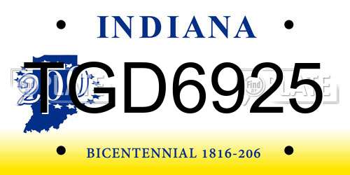 TGD6925 Indiana License Plate