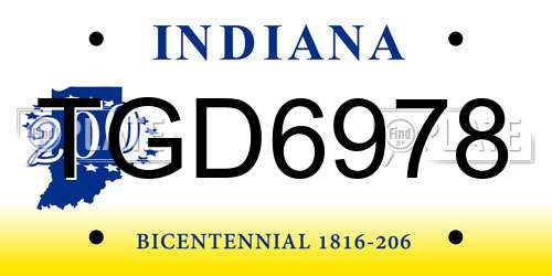 TGD6978 Indiana License Plate