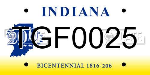 TGF0025 Indiana License Plate