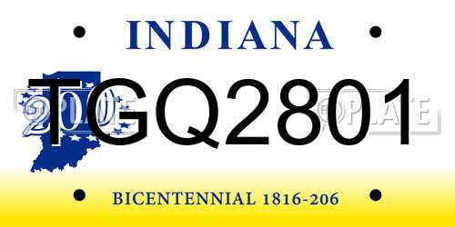 TGQ2801 Indiana License Plate