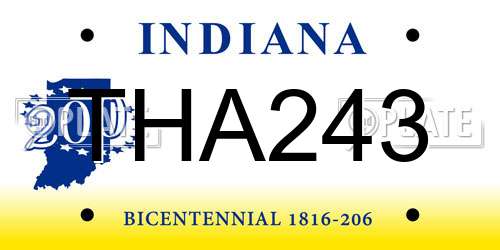 THA243 Indiana License Plate