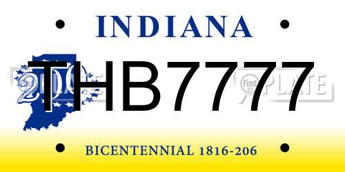 THB7777 Indiana License Plate