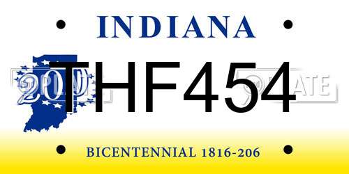 THF454 Indiana License Plate