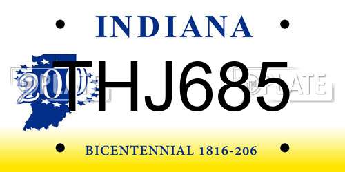 THJ685 Indiana License Plate