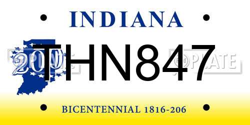 THN847 Indiana License Plate